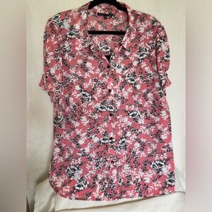 Gloria Lance Pink Floral Blouse with Black attached tank Size 3X